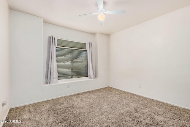 unfurnished room featuring ceiling fan and carpet