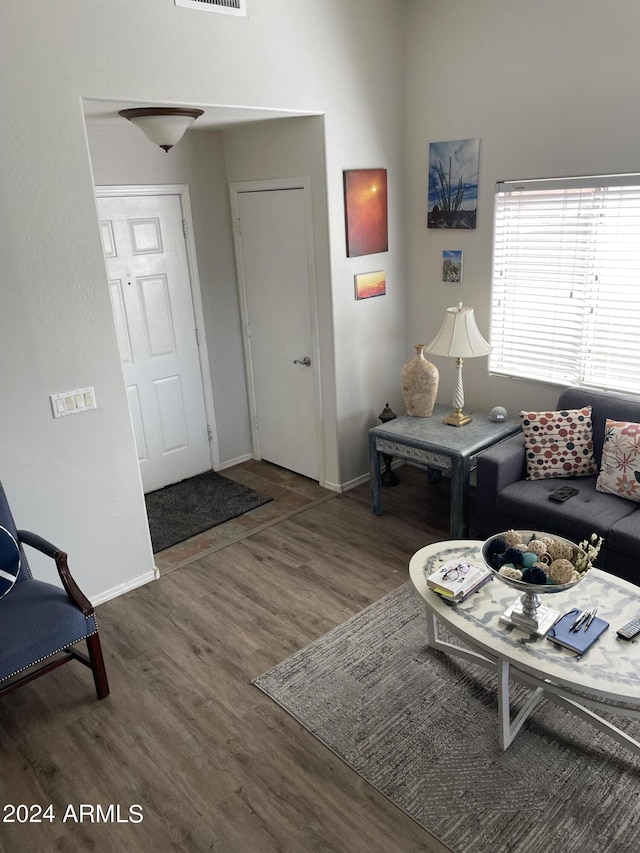 living room with hardwood / wood-style flooring