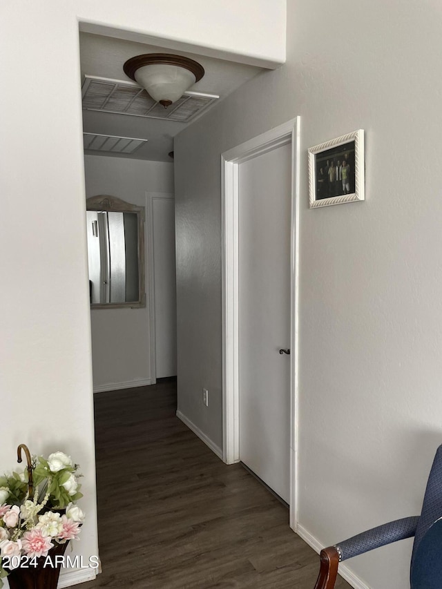 hall with dark hardwood / wood-style floors