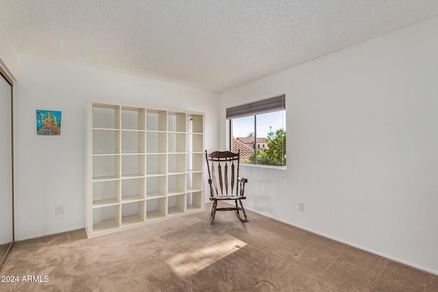 unfurnished room featuring a textured ceiling and carpet floors