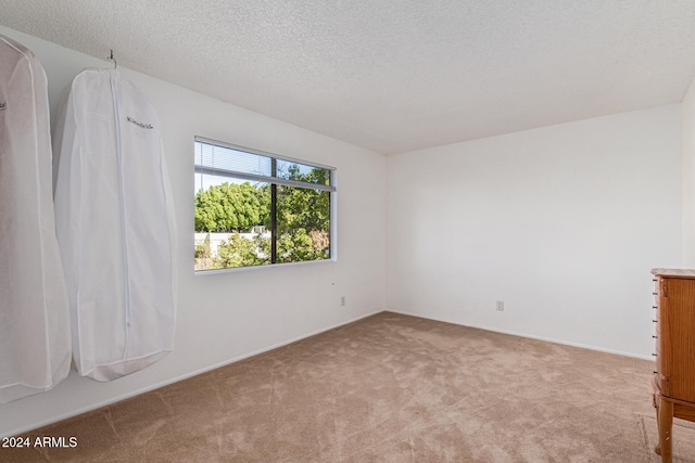 carpeted empty room with a textured ceiling