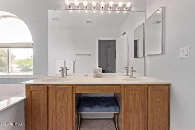 full bath with visible vents, a sink, and double vanity