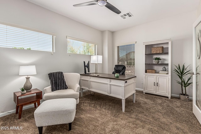 5437 W Red Bird Rd, Phoenix, AZ 85083 - home office featuring dark carpet and a ceiling fan
