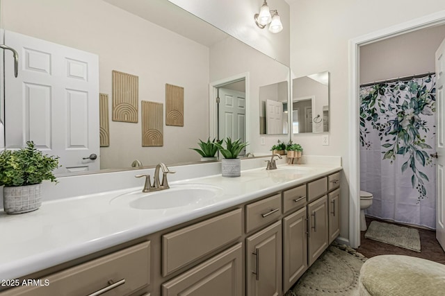 5437 W Red Bird Rd, Phoenix, AZ 85083 - bathroom featuring double vanity and a shower with curtain