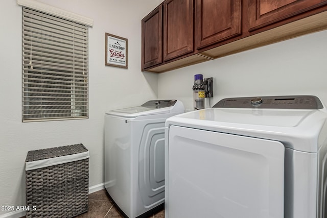 5437 W Red Bird Rd, Phoenix, AZ 85083 - laundry room with cabinet space, separate washer and dryer, and dark tile patterned floors