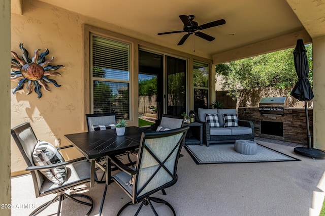 5437 W Red Bird Rd, Phoenix, AZ 85083 - view of patio with exterior kitchen, a ceiling fan, and outdoor dining area
