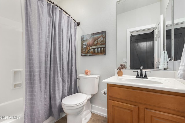 full bathroom featuring vanity, toilet, and shower / bathtub combination with curtain