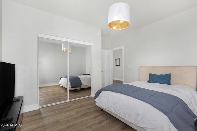 bedroom featuring a closet and wood-type flooring