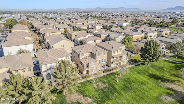 drone / aerial view featuring a mountain view