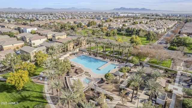 bird's eye view with a mountain view