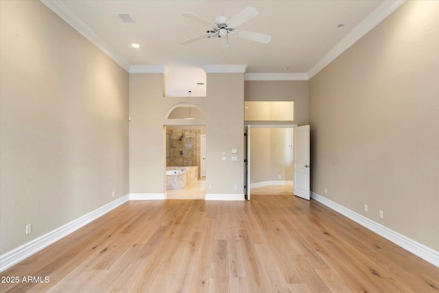 1507 E Treasure Cove Dr, Gilbert, AZ 85234 - empty room with light wood-style floors, baseboards, ornamental molding, and a ceiling fan
