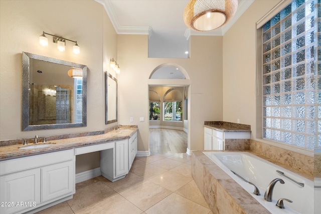 1507 E Treasure Cove Dr, Gilbert, AZ 85234 - full bathroom with a sink, crown molding, double vanity, and a bath