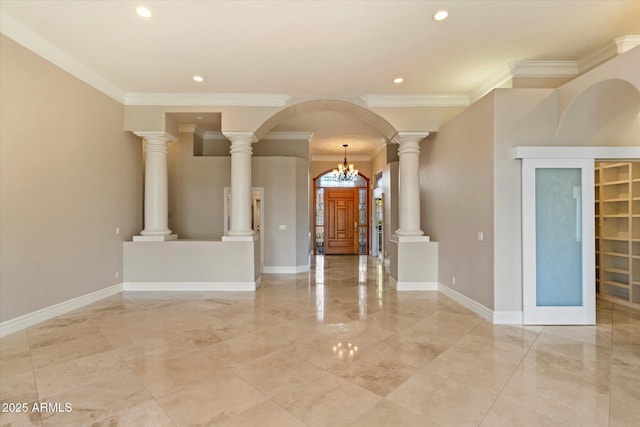 1507 E Treasure Cove Dr, Gilbert, AZ 85234 - interior space featuring recessed lighting, decorative columns, and crown molding
