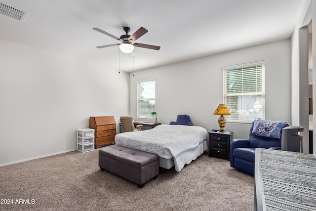 bedroom with carpet flooring and ceiling fan