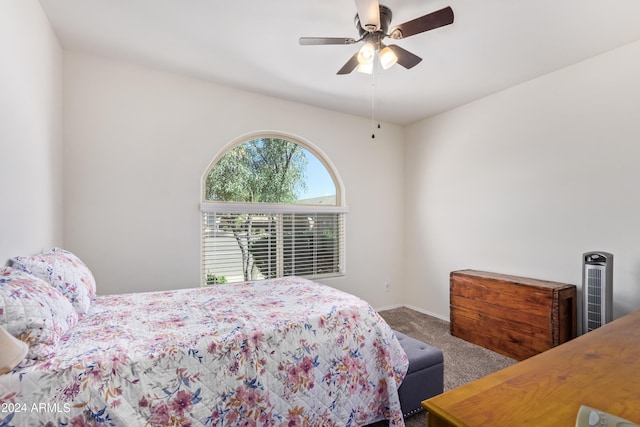 bedroom featuring ceiling fan and carpet flooring