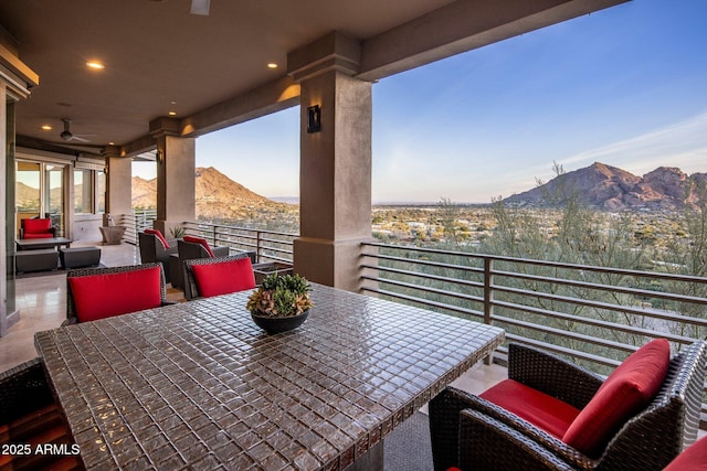 balcony featuring a mountain view