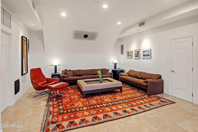 living room with light tile patterned floors