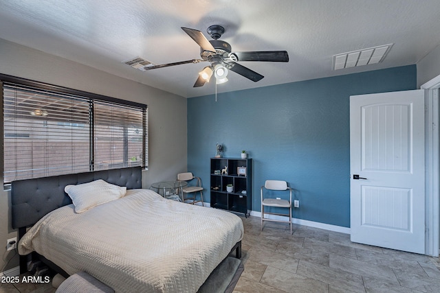 13547 W Peck Dr, Litchfield Park, AZ 85340 - bedroom with a textured ceiling, a ceiling fan, visible vents, and baseboards