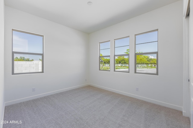 spare room featuring baseboards and light colored carpet