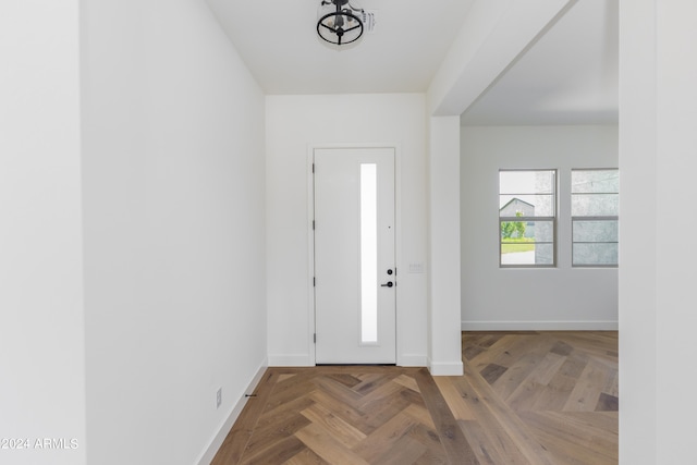 foyer entrance with light parquet floors