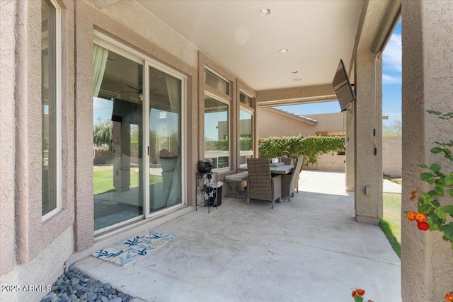 view of patio / terrace featuring a fenced backyard and outdoor dining area