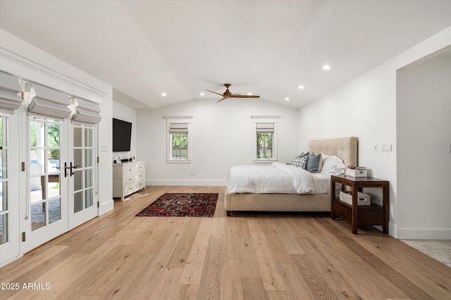 5112 N 41st St, Phoenix, AZ 85018 - bedroom featuring access to outside, light wood-type flooring, vaulted ceiling, recessed lighting, and baseboards