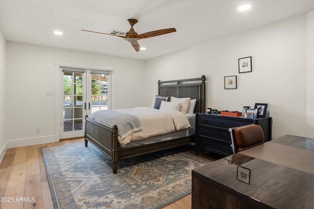 5112 N 41st St, Phoenix, AZ 85018 - bedroom with access to exterior, light wood finished floors, recessed lighting, ceiling fan, and baseboards