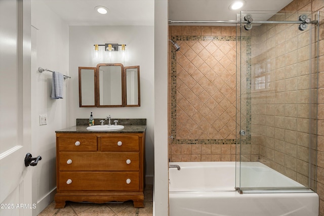 5112 N 41st St, Phoenix, AZ 85018 - bathroom with enclosed tub / shower combo, vanity, tile patterned floors, and baseboards