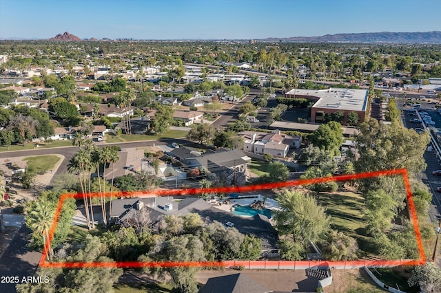 5112 N 41st St, Phoenix, AZ 85018 - aerial perspective of suburban area featuring a mountainous background and property parcel outlined