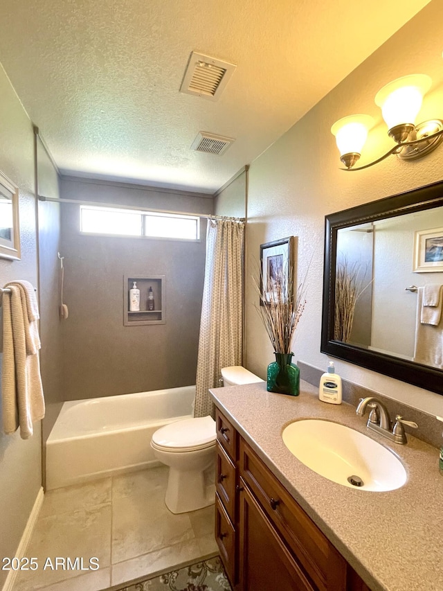 9807 W Mcrae Way, Peoria, AZ 85382 - full bathroom with toilet, vanity, visible vents, and shower / bath combination with curtain