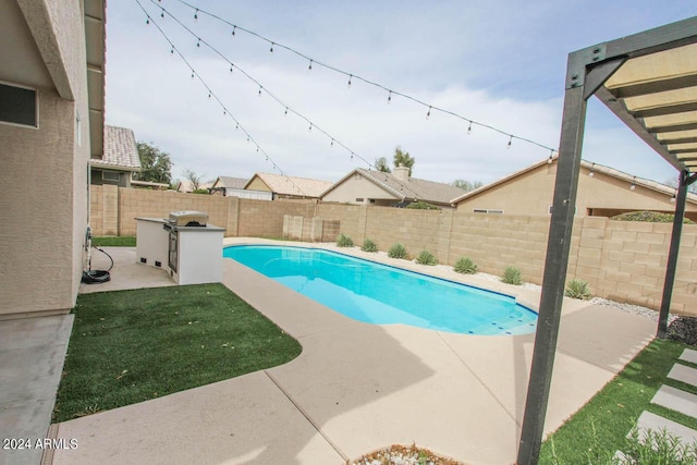 view of swimming pool with a patio