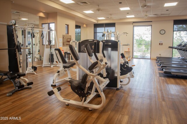 7413 E Russet Sky Dr, Scottsdale, AZ 85266 - workout area featuring a drop ceiling and wood finished floors