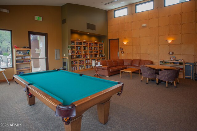 7413 E Russet Sky Dr, Scottsdale, AZ 85266 - game room with carpet floors, high vaulted ceiling, and billiards table