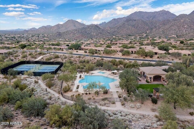 bird's eye view with a mountain view