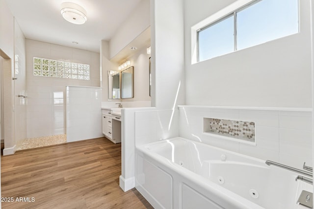 11008 N 119th Pl, Scottsdale, AZ 85259 - bathroom with a tub with jets, vanity, plenty of natural light, and a walk in shower