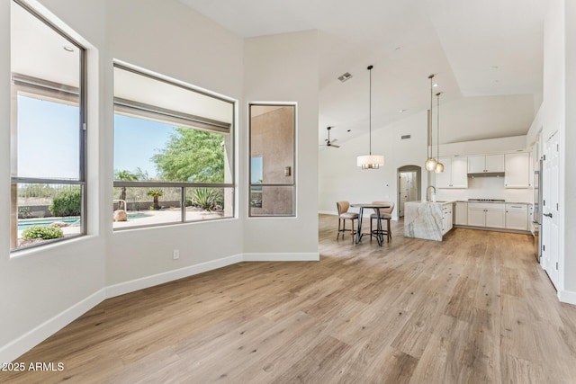 11008 N 119th Pl, Scottsdale, AZ 85259 - unfurnished living room with light wood finished floors and high vaulted ceiling