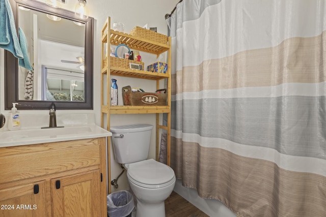 bathroom featuring vanity, wood-type flooring, and toilet