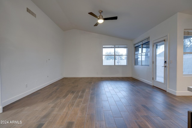 2203 E Crest Ln, Phoenix, AZ 85024 - empty room featuring lofted ceiling, ceiling fan, and dark wood-type flooring