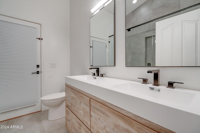 2203 E Crest Ln, Phoenix, AZ 85024 - bathroom with double vanity, tiled shower, and tile patterned flooring