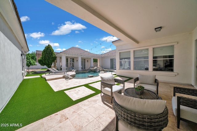 3173 E Page Ave, Gilbert, AZ 85234 - view of patio / terrace with a fenced in pool and an outdoor hangout area