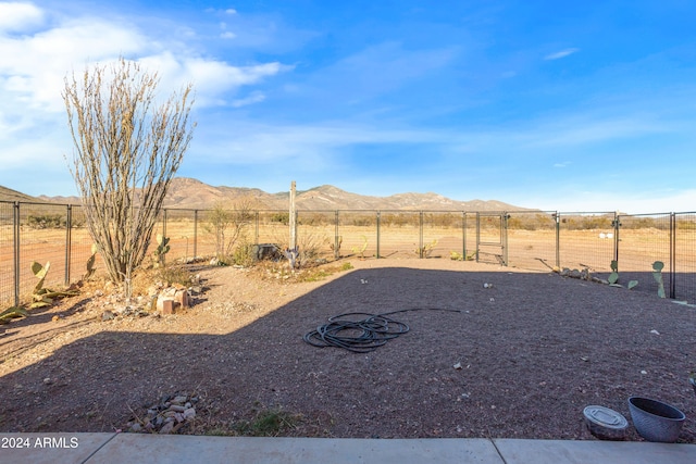 view of yard with a rural view and a mountain view