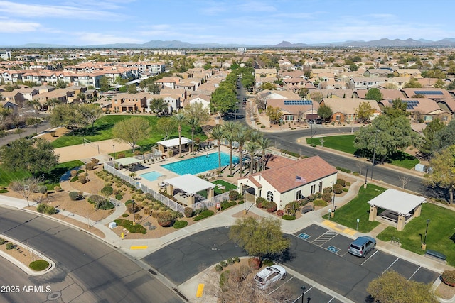 birds eye view of property featuring a residential view and a mountain view