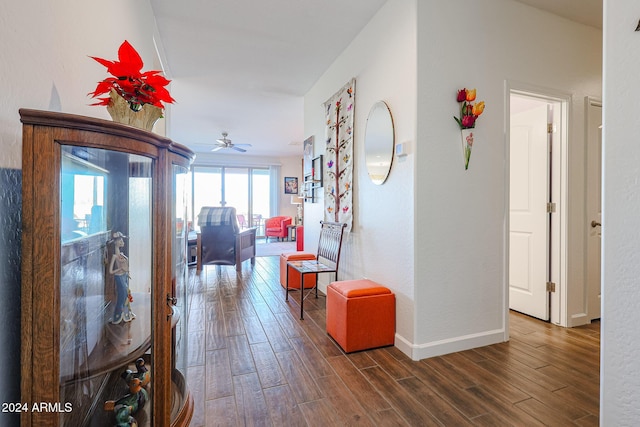 hallway with dark hardwood / wood-style flooring