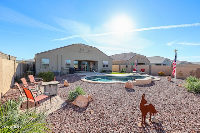 view of swimming pool featuring central AC and a patio