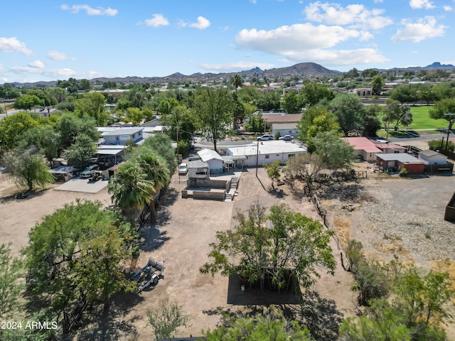 drone / aerial view featuring a mountain view