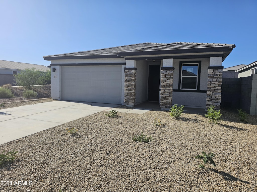 prairie-style house with a garage