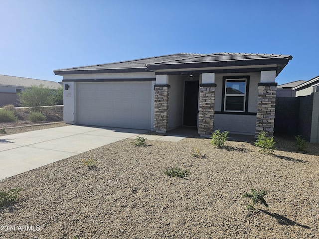 prairie-style house with a garage