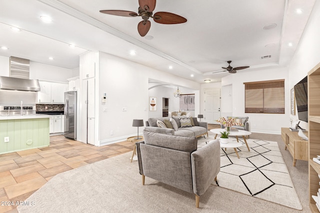 living room with ceiling fan