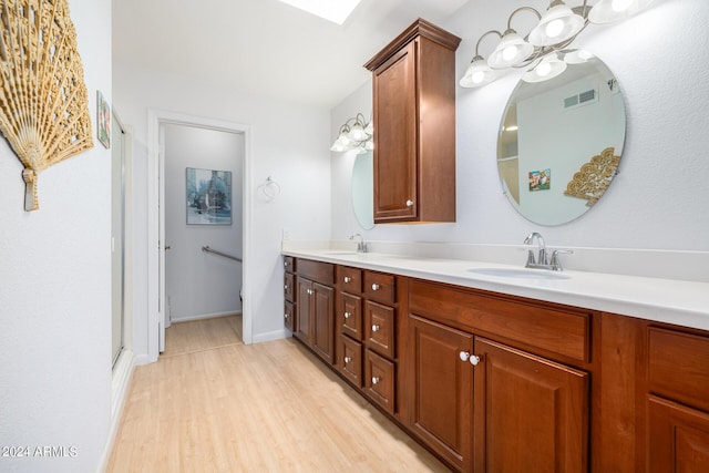 bathroom with wood-type flooring and vanity