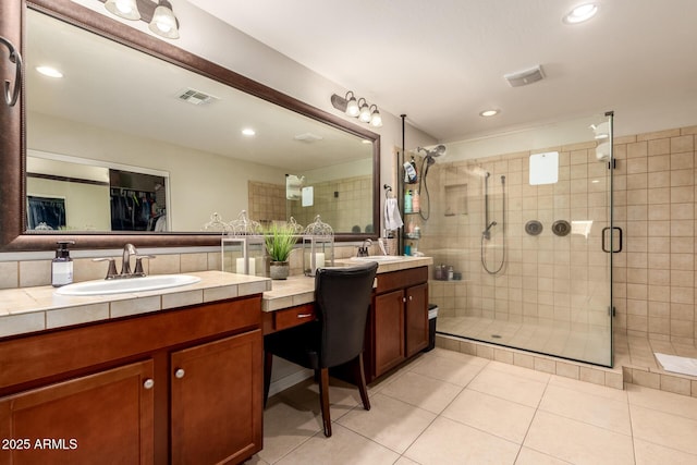 1217 W Fever Tree Ave, San Tan Valley, AZ 85140 - full bath with a stall shower, tile patterned floors, vanity, and recessed lighting